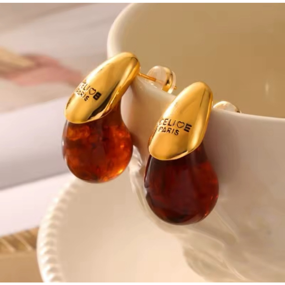 Waterproof Resin like Teardrop Stud Earrings